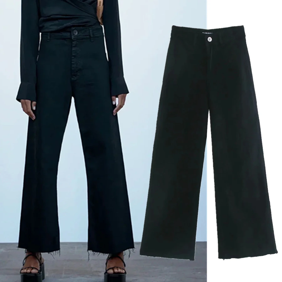 

Withered Vintage Mom Jeans Woman England Fashion Elegant Solid Black Casual High Waist Jeans Loose Wide Leg Jeans For Women