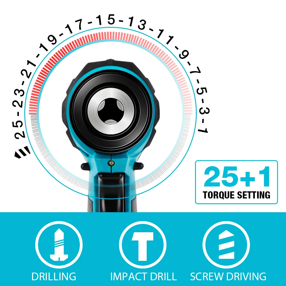 

Cordless 18V Electric Drills Screwdriver 3 IN1 Impact Power Tool Rechargable For Makita Battery