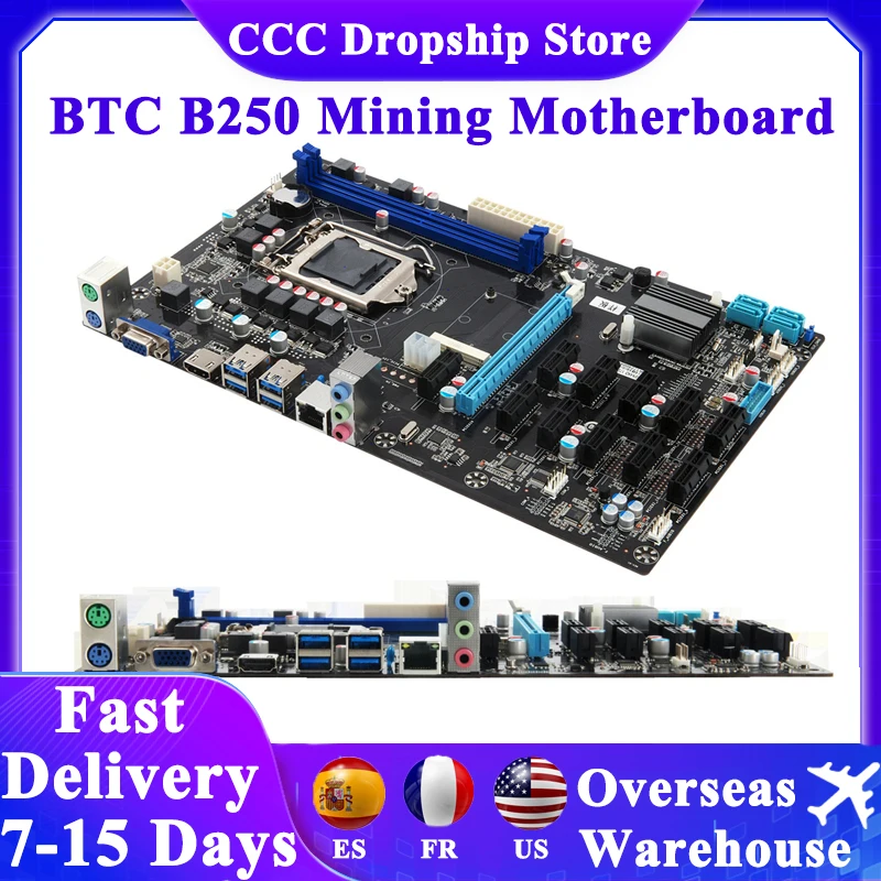 

Материнская плата B250 для майнинга с поддержкой ЦПУ LGA 1151, графическая карта DDR3 12 GPU для майнинга BTC, материнская плата для настольного ПК