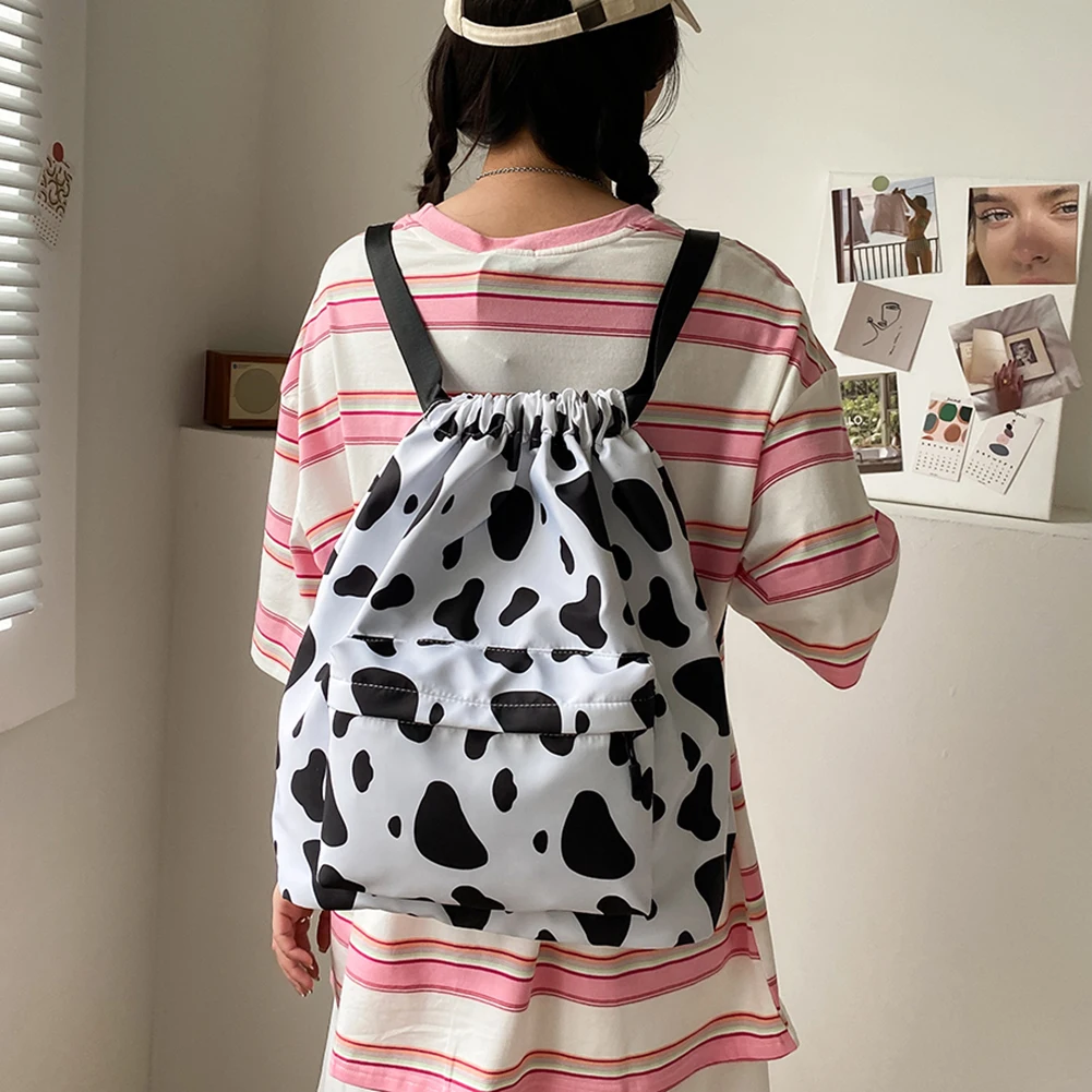 

Preppy Style Cow Pattern Printing Oxford Cloth Backpack Casual Women Knapsack Girl High School Students Travel Bag