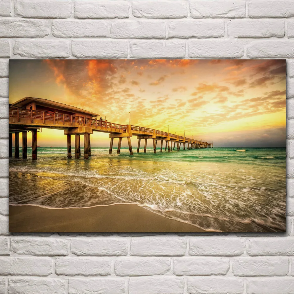 

Красивые тканевые постеры на стену с изображением воды, восхода и заката, мостов на океане, Пирс, морской пейзаж, картина для гостиной, украш...