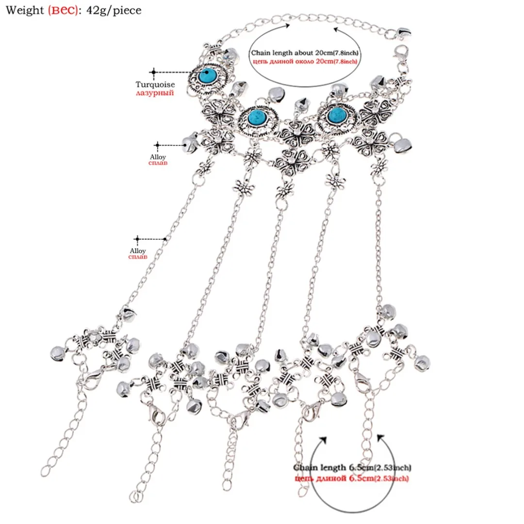 Женский винтажный браслет с колокольчиками из натурального камня
