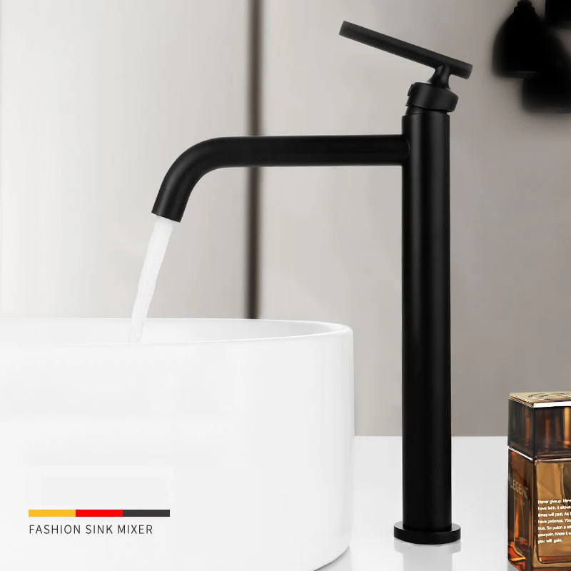 

Luxury Black Basin Faucet Tall Long Spout White Bathroom Tap Cold and Hot Mixer Deck Mounted Free hose
