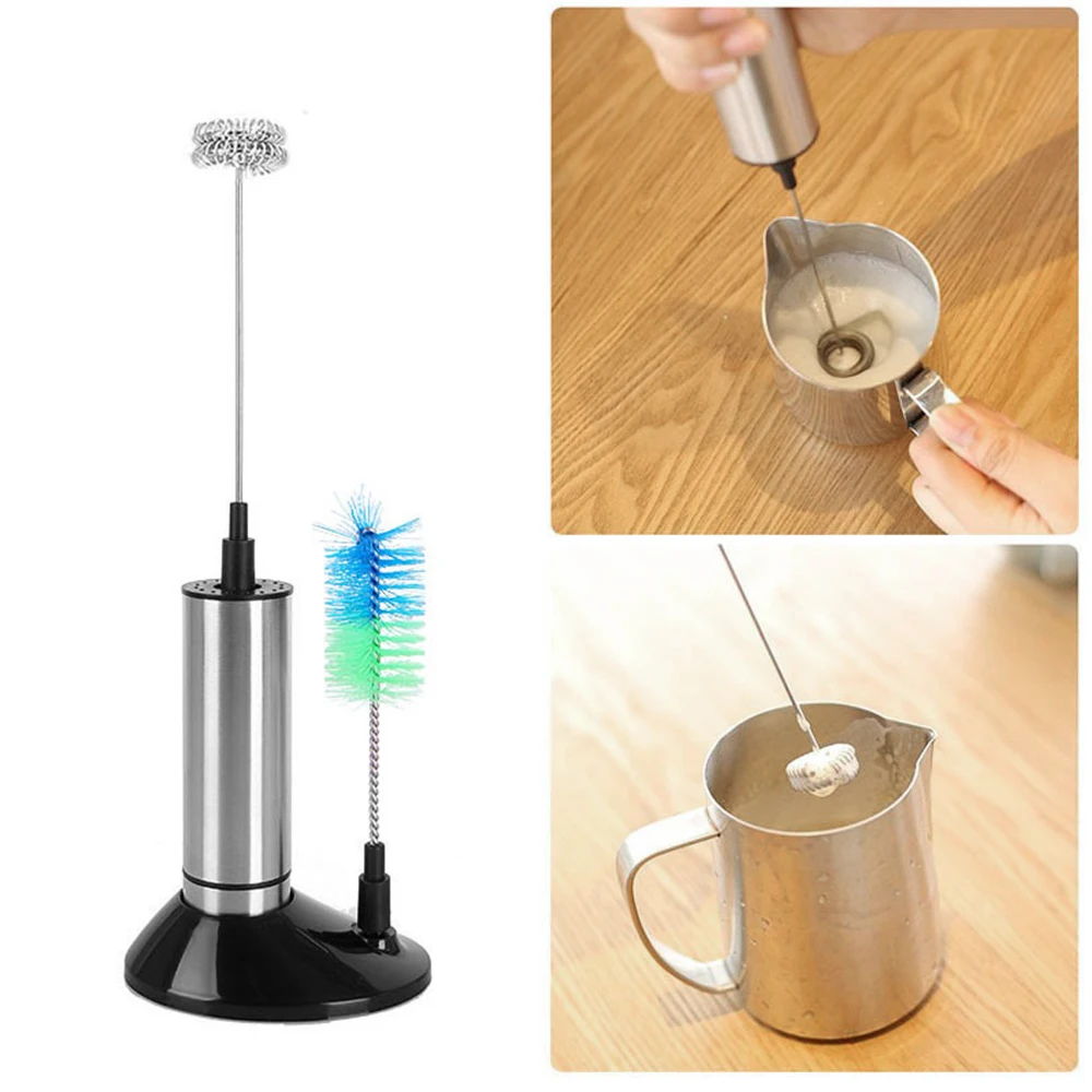 Электрический ручной вспениватель молока из нержавеющей стали пенообразователь