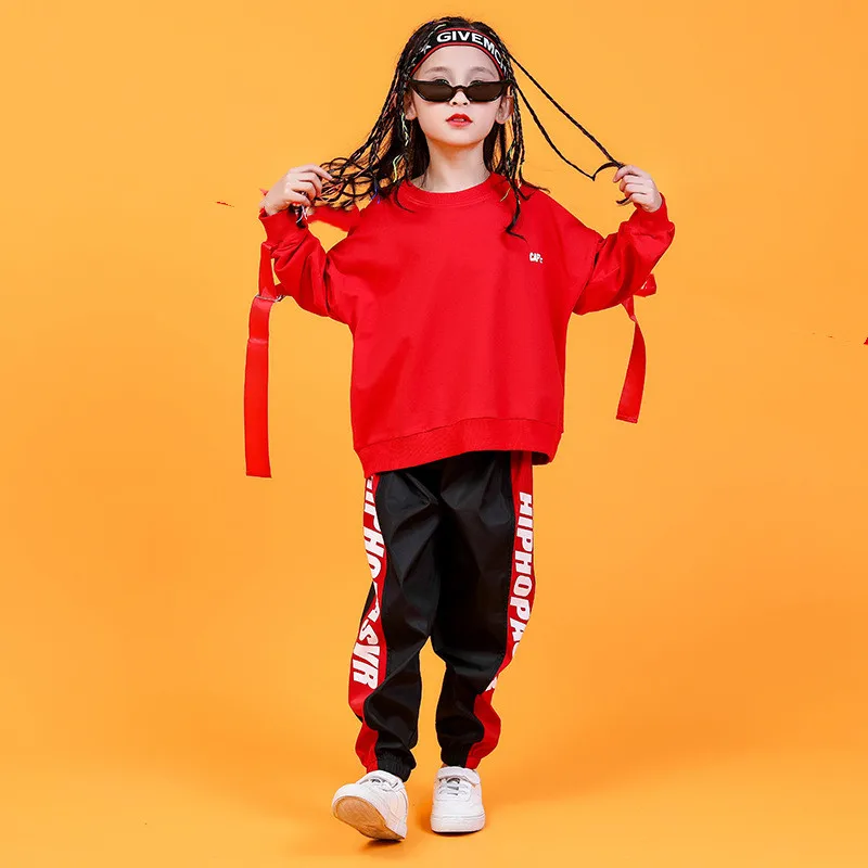 

Детская одежда в стиле хип-хоп, свитшот, топ, повседневные штаны для бега, костюм для джазовых танцев, одежда для бальных танцев