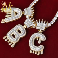initial crown drip bubble letter pendant for women double color zirconia hip hop rock street jewelry