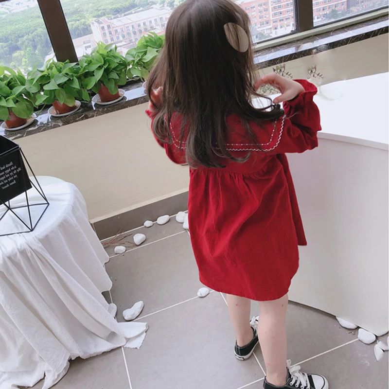 

Humor Bear 2020 Spring Children'S Clothing New Girls Long-Sleeved Lapel Button Korean Autumn College style Princess Girls Dress