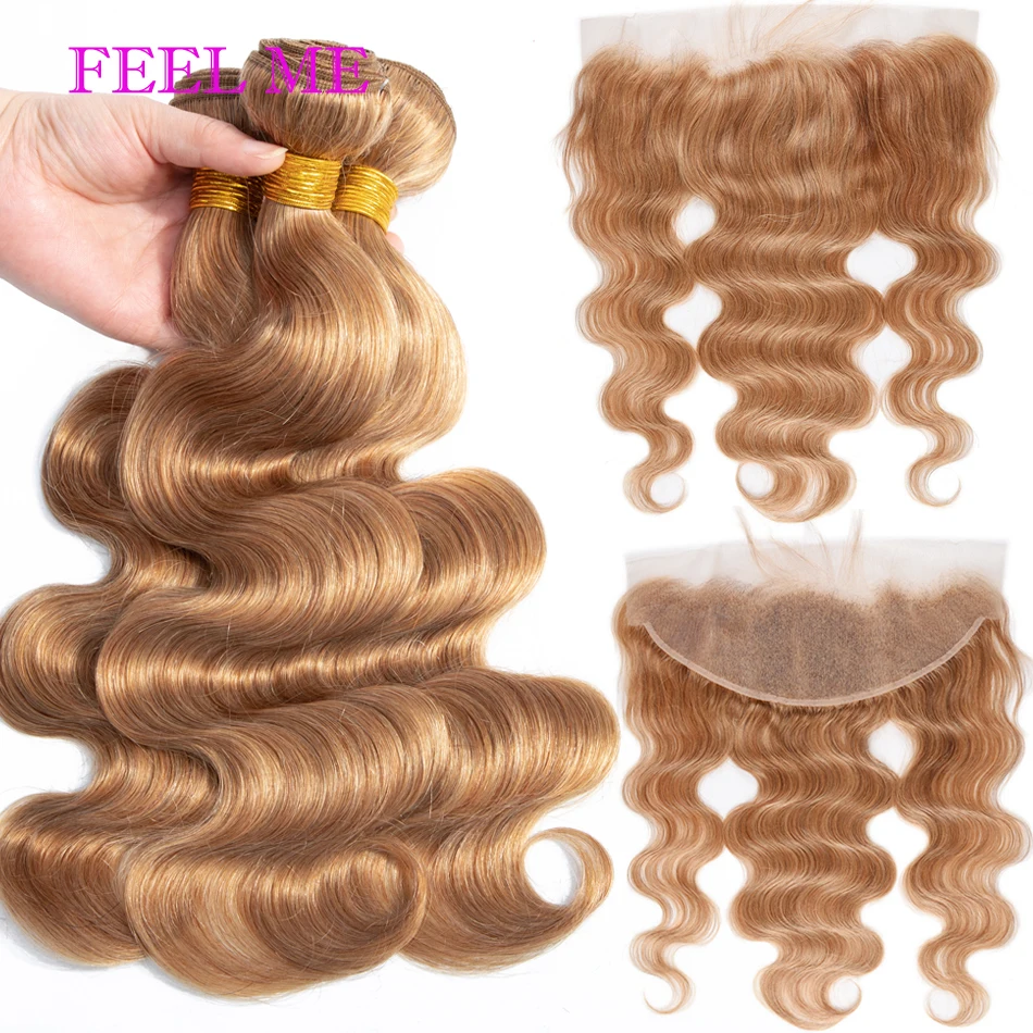 Филми бразильские волнистые волосы 3 пряди с кружевом фронтальной #27 Мёд блондин