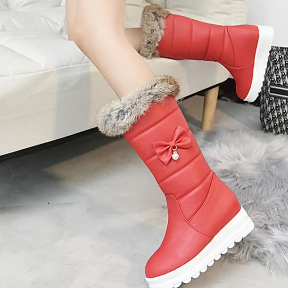 

RIBETRINI Chic winter boots Boots Women Big Size 44 Sweet Keep Warm Fur Skidproof Sole Waterproof Outdoor Snow Boot