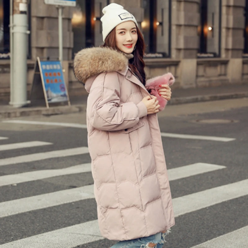 Новый черный/розовый/белый пуховик на утином пуху Модные женские длинные куртки