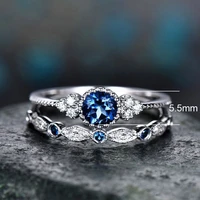new 2pcs women girls zircon rings set bridal engagement wedding cubic zirconia rings fashion female crystal ring jewelry gift