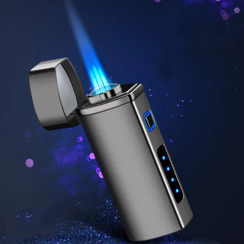 

Creative Metal 3 Jet Torch Turbo Lighter Outdoor Windproof with Cigar Cutter LED Power Display Plasma Lighter Cigar Lighter
