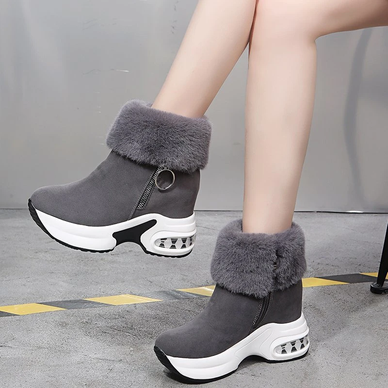 Chunky High Heels Winter Boots Platform Wedges Women Shoes Casual Snow Boots Gray Black Shoes with Heels New Ladies Short Boots