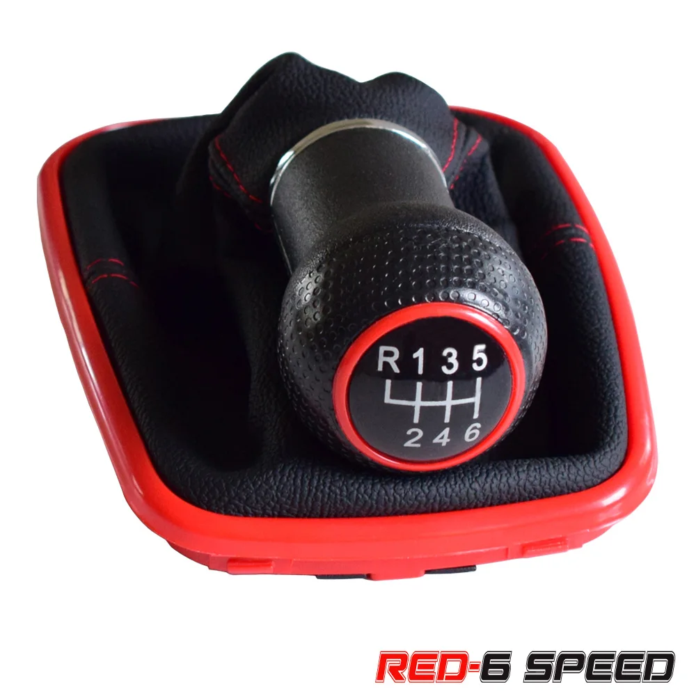 Red-6Speed 12 мм 5/6 скоростная Автомобильная ручная ручка переключения передач, рычаг переключения передач, кожаный чехол для Volkswagen VW 1999-04 MK4 IV GTI R32 Bora Jetta - Название цвета: Red-6Speed