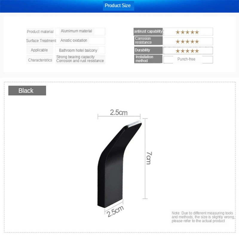 Черный крючок для халата настенный полотенец ванной пальто крепкий вешалка