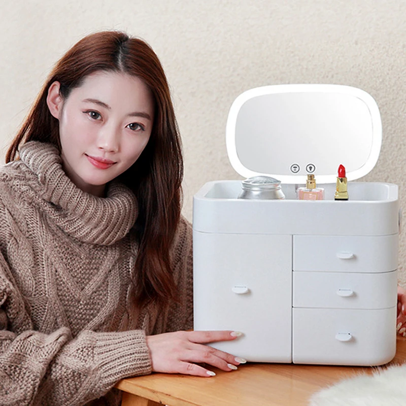 Ящик для хранения косметики светодиодная лампа с зеркалом макияжа