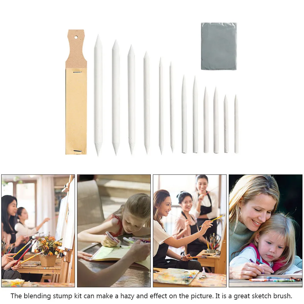 

1 Set/14pcs Practical Drawing Sketching Blending Stumps Wiping Pen Smudge Pen