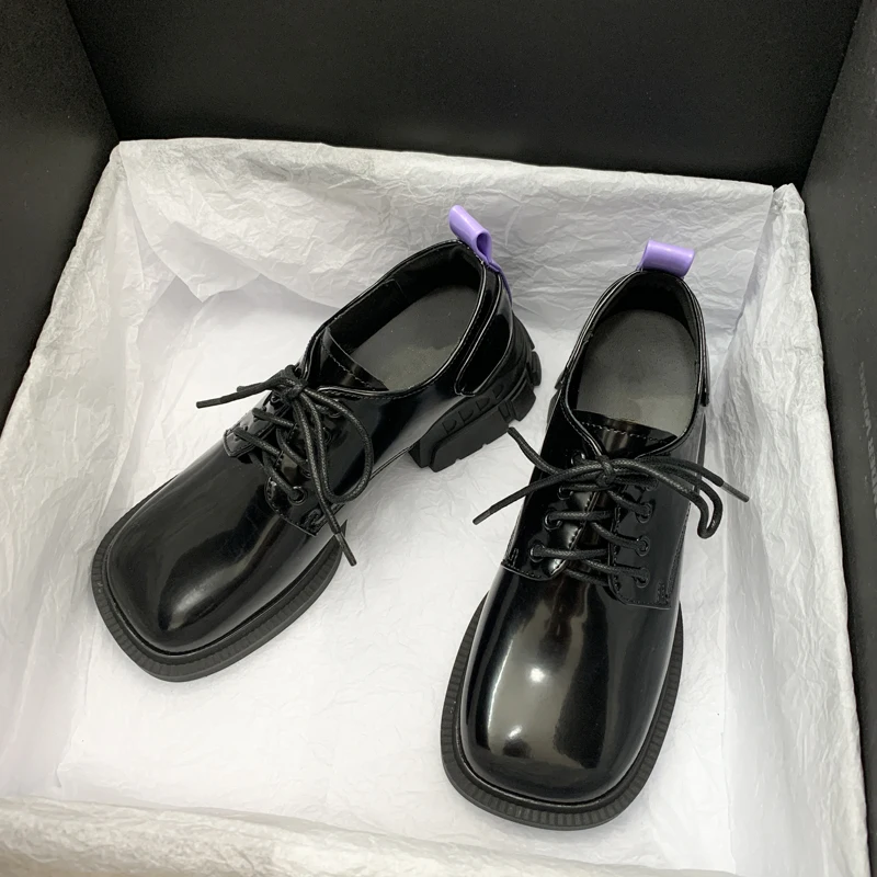 

Single Shoes Thick-heel Patent Leather 2020Autumn All-match Square Toe High-heeled Deep Mouth Big Toe Small Shoes Women's Height