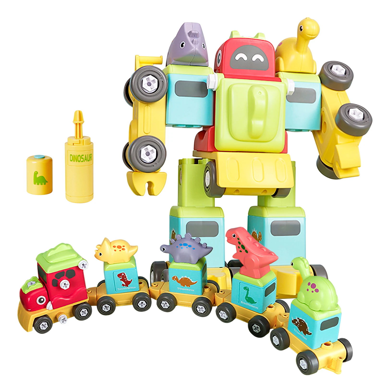 

Cartoon Dinosaur Robot Train Assemble Set Robot DIY Train Construction Building Blocks Bricks Toy For Children Kids Gifts