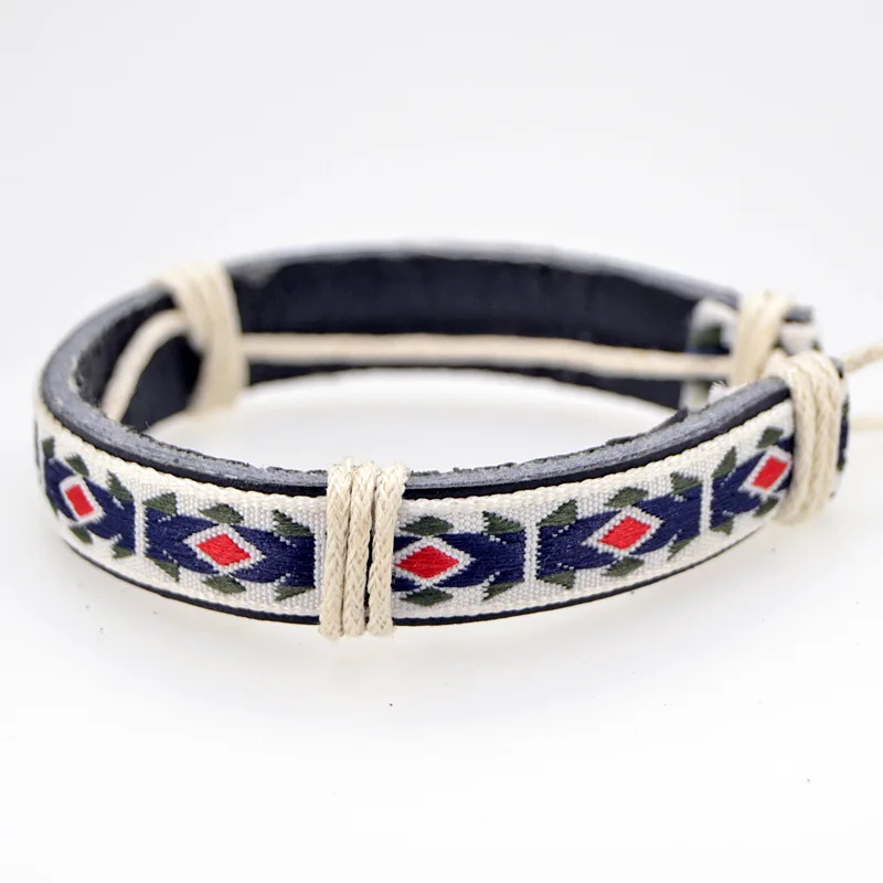 ABL096(1) Модный этнический фольклорный кожаный браслет с геометрическим рисунком