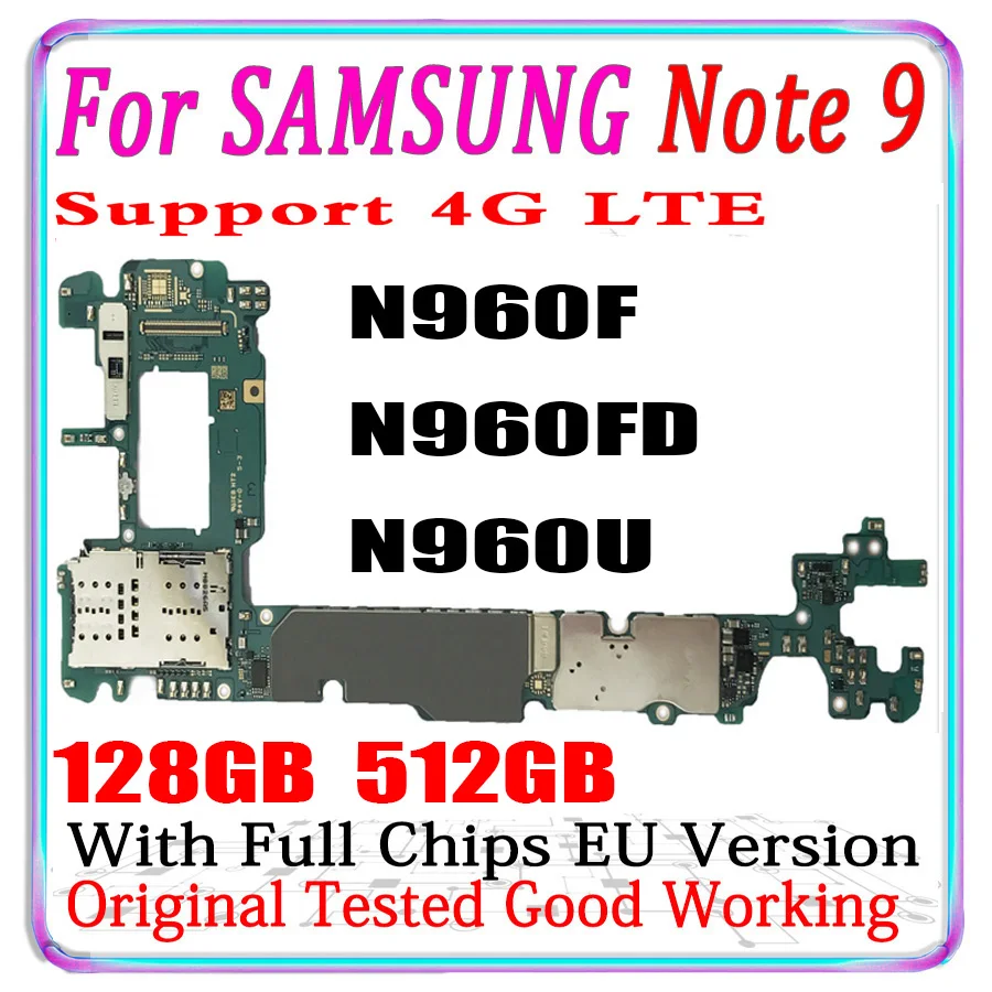 100% оригинальная разблокированная материнская плата для Samsung Galaxy Note 9 N960F N960FD N960U 128