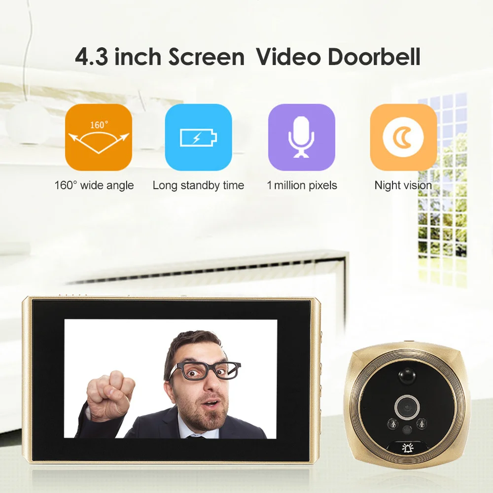 

1080P N6 Door Viewer Video Peephole Camera Motion Detection 4.3" Monitor Digital Ring Doorbell Video-eye Security Voice Record