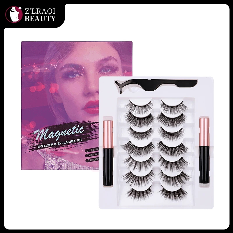

Wholesale 7pairs Magnetic Eyelashes 3D Waterproof Eyelash Magnet fake Lashes Liquid Eyeliner False lash Tweezer Set Makeup Tool