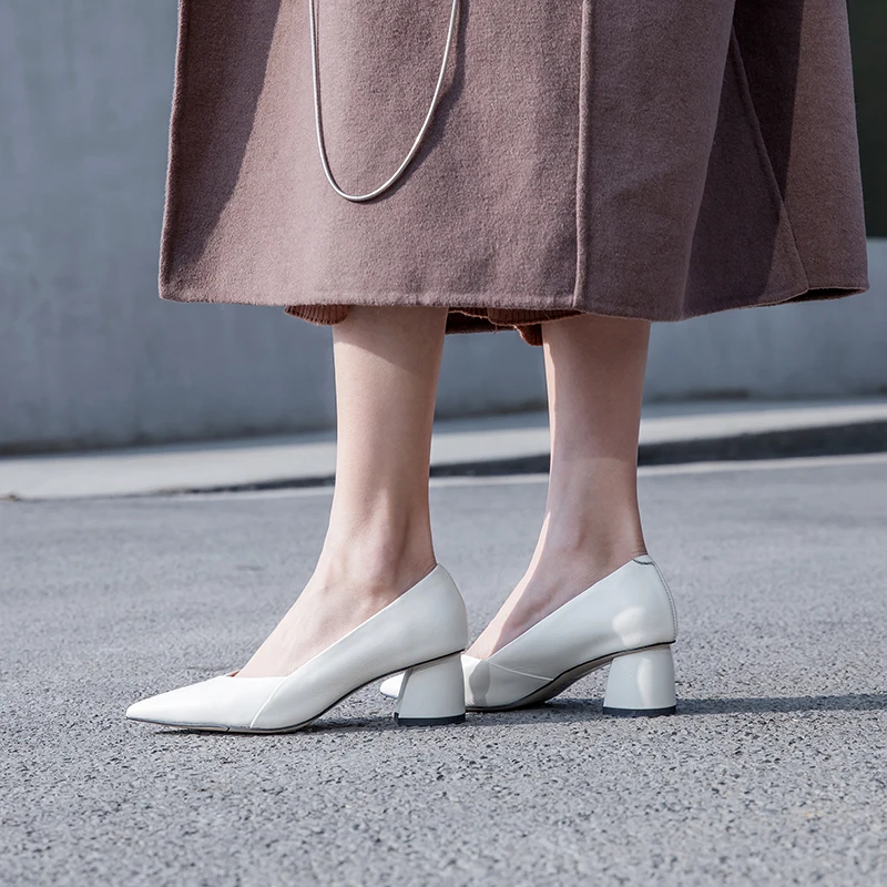 

INS hot women pumps Genuine Leather shoes Cowhide upper sheepskin insole Thick heel stitching classic women's shoes