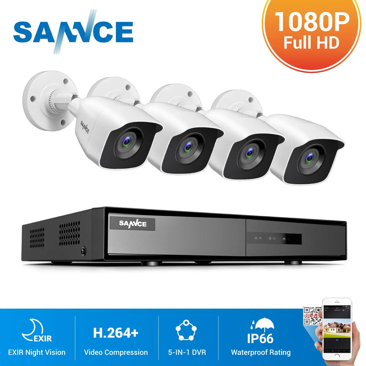 SANNCE 4CH DVR CCTV система 4 шт. 2MP IP66 Водонепроницаемая наружная камера безопасности 1080P
