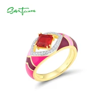 santuzza 925 sterling silver rings for women dazzling red glass white cz colorful fashion party fine jewelry handmade enamel