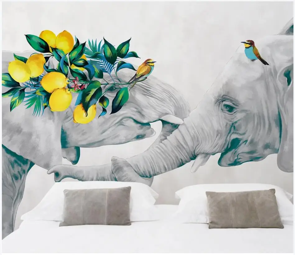 

Custom photo 3d wallpaper Hand painted fresh elephant flowers living room home decor 3d wall murals wallpaper for walls 3 d