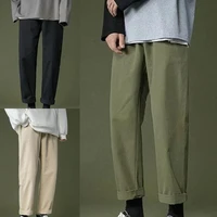new mens simple pants loose solid color ankle length trousers spring autumn wear resistant straight streetwear male casual pants