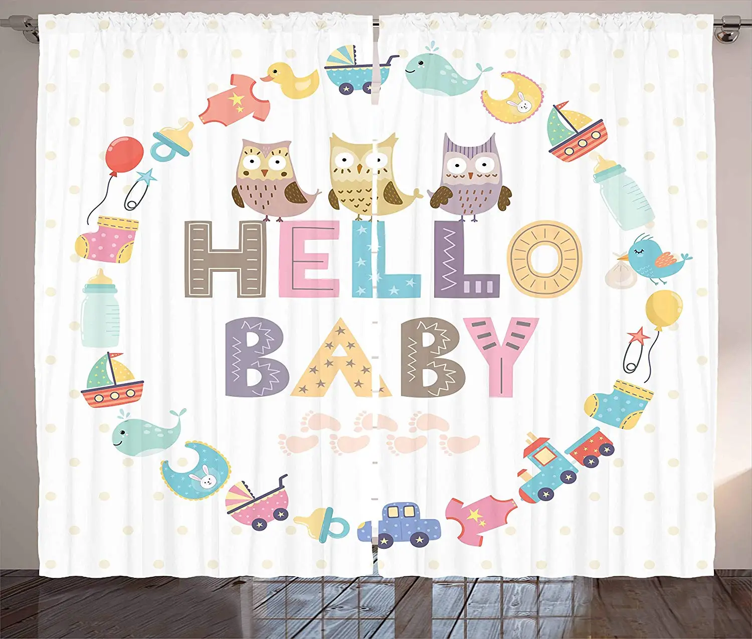 Детские затемненные занавески для душа Hello Baby с детскими элементами и забавными