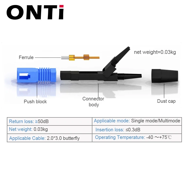 ONTi 200 шт. встроенный SC UPC волоконно-оптический Быстрый разъем FTTH одномодовый волоконно-оптический SC быстрый разъем SC адаптер полевой сборки