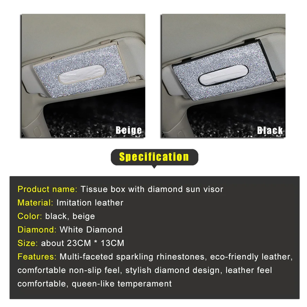 Crystal Car Tissue Box Sun Visor Diamond Leather Auto Paper Holder Case Sunvisor Hanging Napkin Interior Accessories | Автомобили и