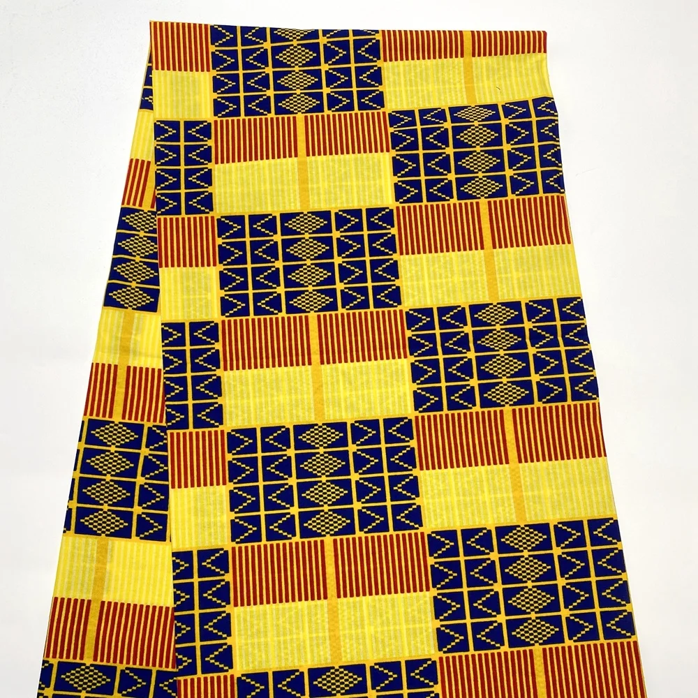 

New African Wax Fabric Kente Ankara High Quality Cotton Stuff Pagne Yellow Color For Festival Party Dress