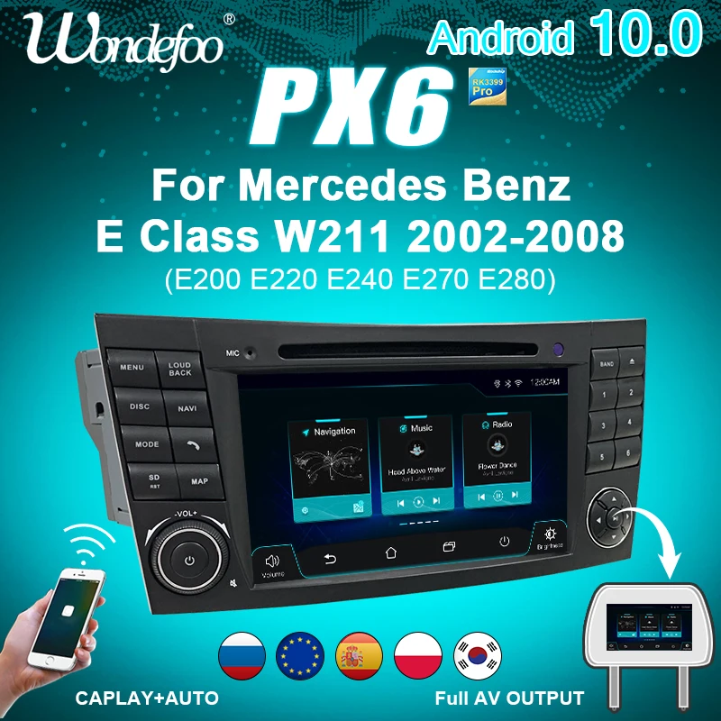 Автомагнитола 2 din android 10 PX6 для Mercedes Benz E-Class W211 E200 E220 E320 E350 E55 AMG/CLK-Class W209/CLS350 |