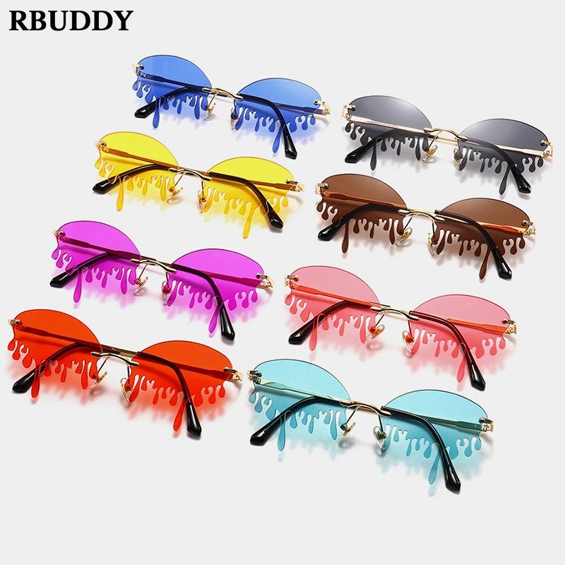 

RBUDDY 2020 Fashion Rimless Women Sunglasses Vintage Tears Frameless Shades Glasses For Women Female Goggles UV400 Eyeglasses