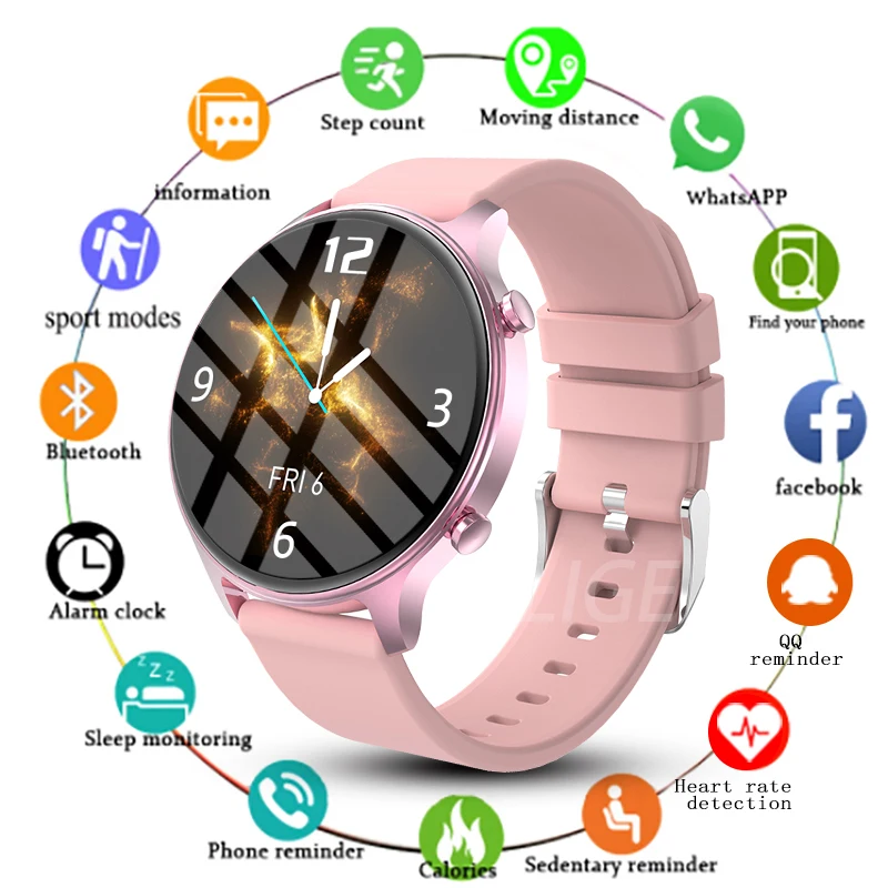 

LIGE 2021 New Full Touch Screen Men Women Watch Fitness Tracker Messages Reminder Smart Watch Ladies Smart Clock For IOS Android