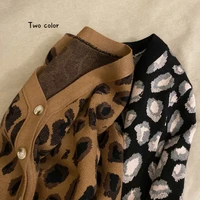 Leopard Knitted Cardigan Sweater Women Leisure Loose Fit V-Neck Long Sleeve Women New Fashion Tide Autumn Winter 2021 Cardigans