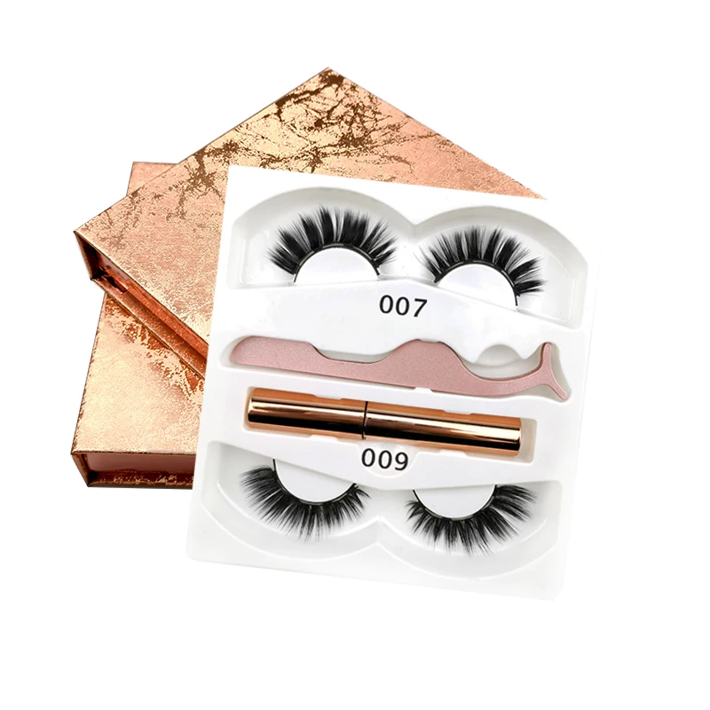 

2 pairs Magnetic Eyelash Magnetic Liquid Eyeliner& Magnetic False Eyelashes & Tweezer Set Waterproof Long Lasting Eyelash Extens