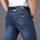 Классические Стильные Новые мужские прямые джинсы деловые повседневные Стрейчевые брюки мужские Брендовые брюки синяя джинсовая ткань