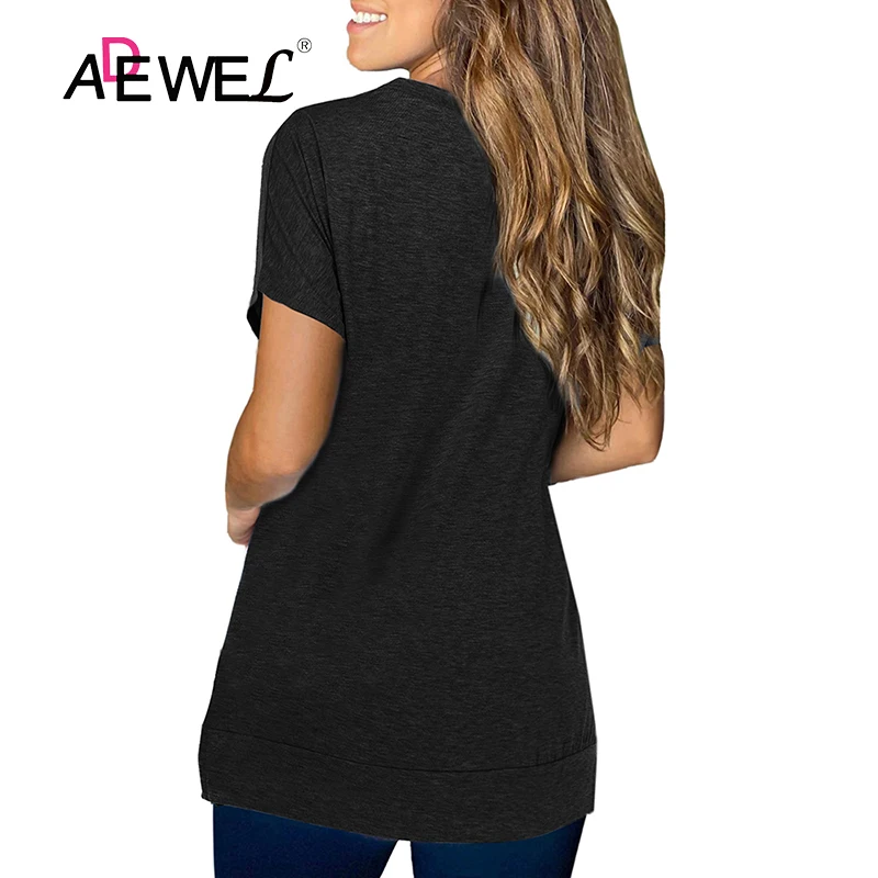 

ADEWEL Harajuku 2021 Summer Short Sleeved Solid Color Round Neck Drop Shoulder T Shirt Front And Rear Slit Top Clothes 2XL