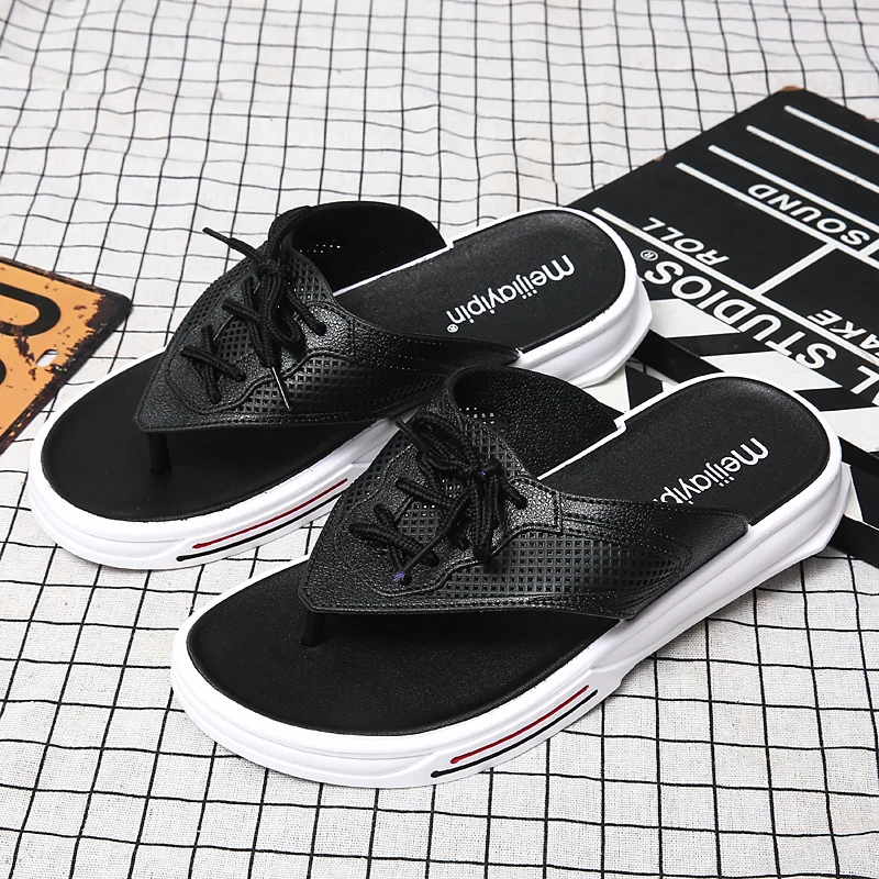 

Men Summer Flip Flops Black White Male Outdoor Casual Slippers Thick Bottom Boys Beach Water Shoes Seaside Activities Slides