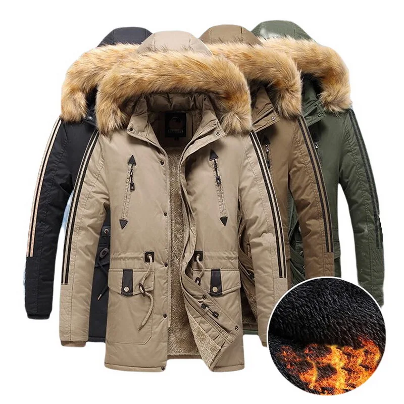 

-20 Degrees Winter Fur Hooded Parkas Men Casual Warm Thick Jacket Coat Mens Warm Multi-pocket Jackets Plus Size 6XL Outwear