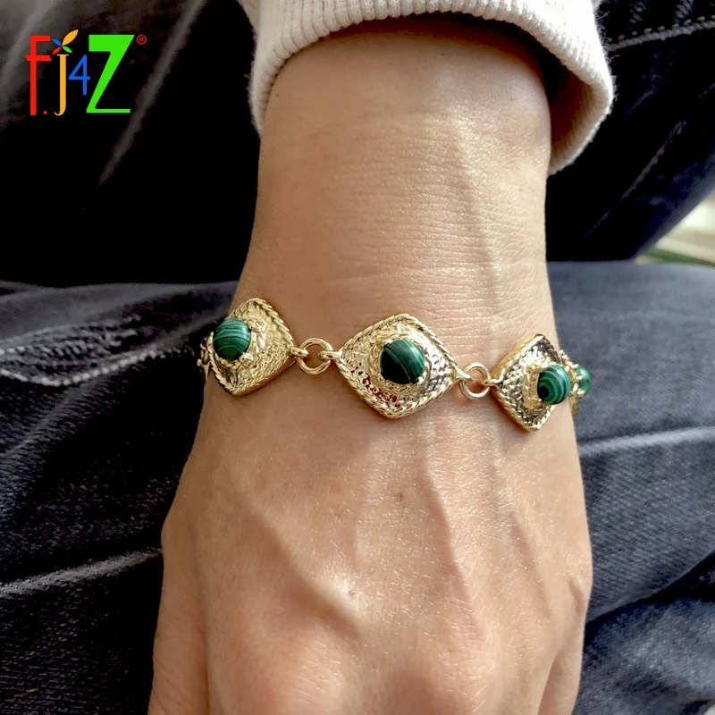 

F.J4Z New Geometric Bracelet for Women Vintage Peacock Stone Simulated Pearl Charm Bracelet Gifts Dropship