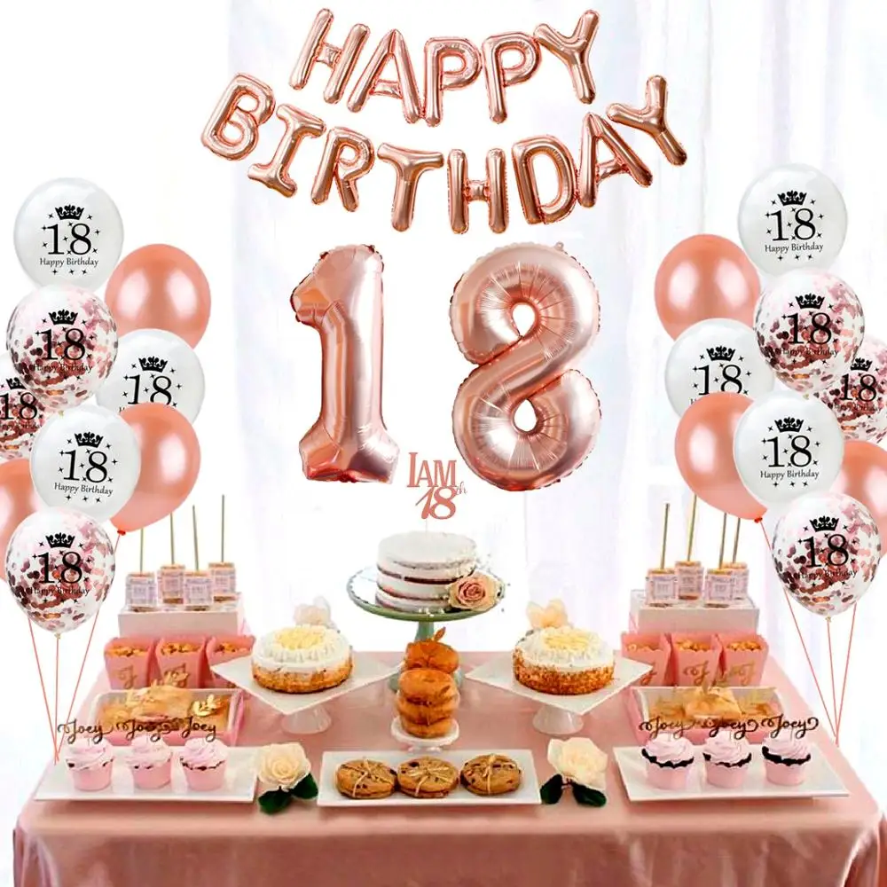 

PATIMATE Happy Birthday Balloons Rose Gold Foil Baloon 18 Birthday Party Decor Adult 18th Birthday Decor Number Ballon Air Balls