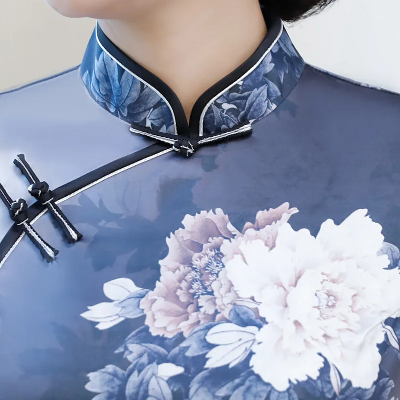 

Plus Size 3XL Women Satin Cheongsam Dresses Slim Vintage Print Floral Slit Qipao Skirt Chinese Traditional Style Straight Dress