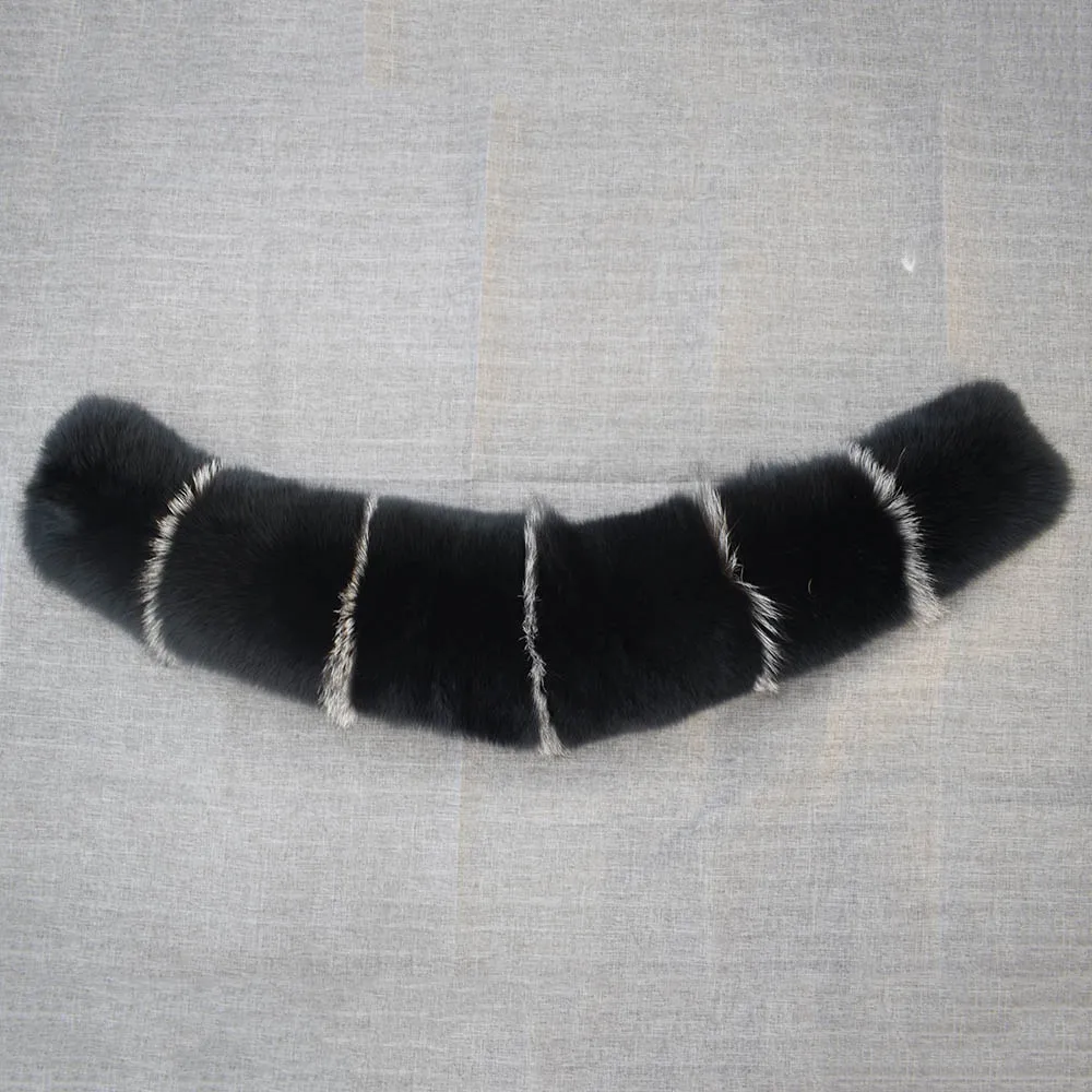 black with gray MS. Minshu натуральный Лисий меховой воротник для капюшона большого размера плотный меховой воротник из натуральной кожи лисы дизайн натуральный меховой воротник - Цвет: black with gray