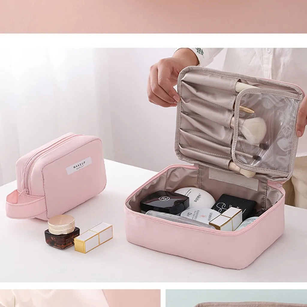 Женская однотонная косметичка, квадратная сумка для хранения туалетных принадлежностей, портативная дорожная деловая сумка для хранения, сумка-Органайзер для макияжа